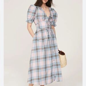 hill house margot dress blue floral block stripe The Margot Dress